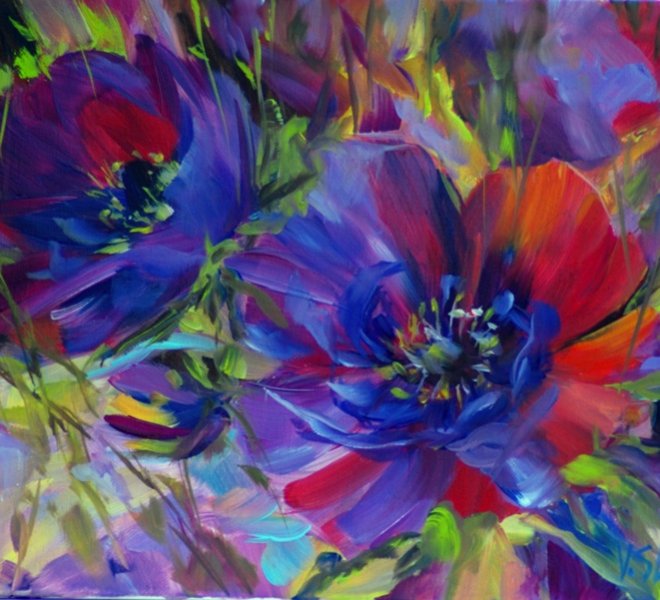 Purple anemones, 16 x 12 inch, oil on canvas