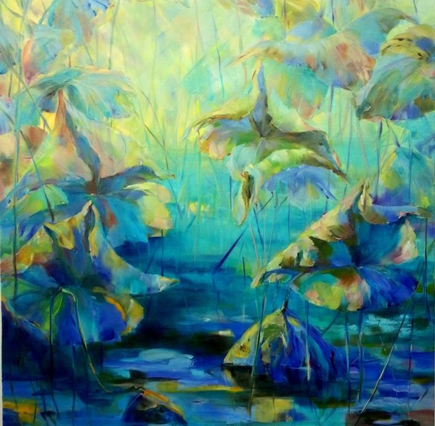 Rays on calm Water, 40 x 30 inch, oil on canvas